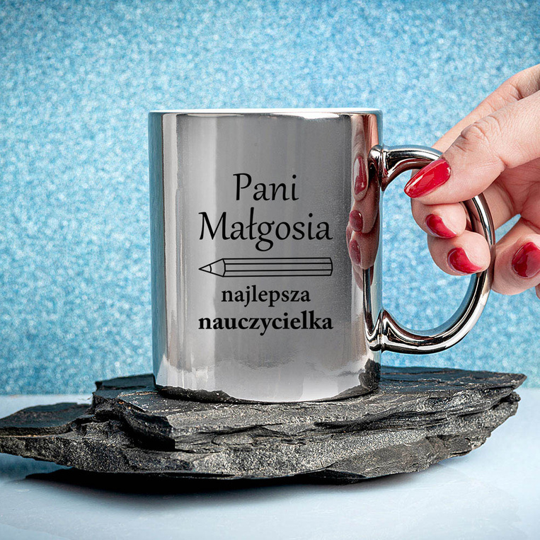 Kubek srebrny z nadrukiem DLA NAJLEPSZEJ NAUCZYCIELKI