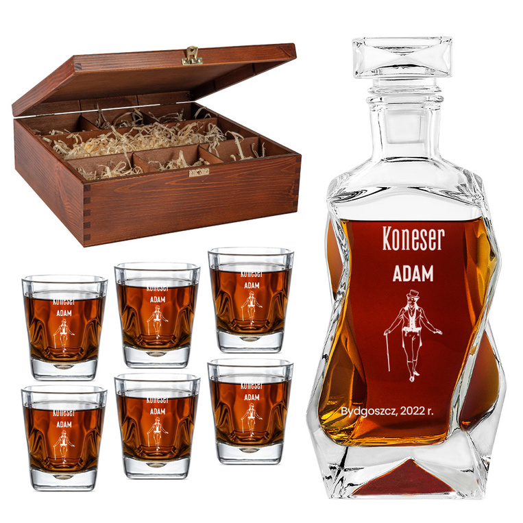 Zestaw 6 szklanek z karafką DLA KONESERA + IMIĘ twój grawer