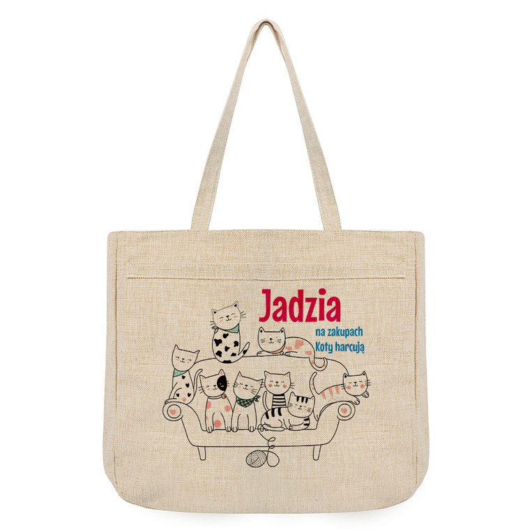 Torba na zakupy bezowa z nadrukiem - koty harcują