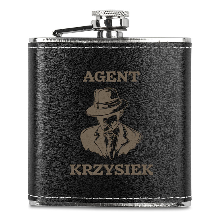 Piersiówka w skórze z grawerem AGENT + IMIĘ