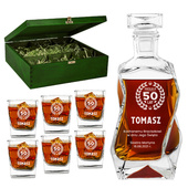 Personalizowany zestaw do whisky – karafka i szklanki z grawerem na 50-tkę