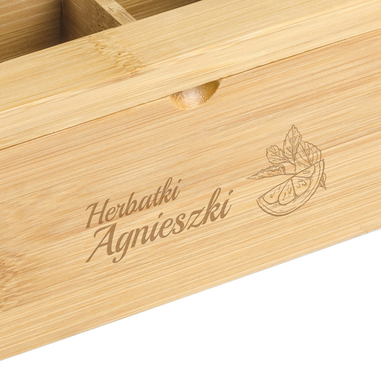 Grawerowane pudełko na herbatę personalizacja HERBATKI + IMIĘ dla niej
