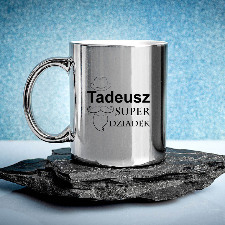 Kubek srebrny z nadrukowanym imieniem DLA SUPER DZIADKA