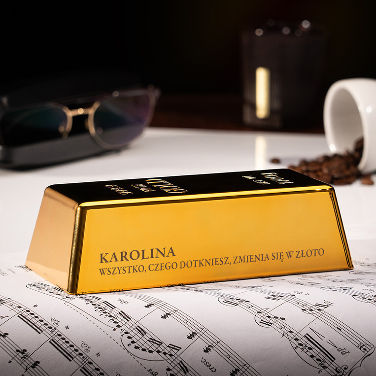Sztabka złota z grawerem – „Wszystko, czego dotkniesz, zmienia się w złoto”