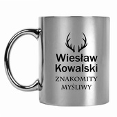 Kubek srebrny z nadrukiem ZNAKOMITY MYŚLIWY + IMIĘ