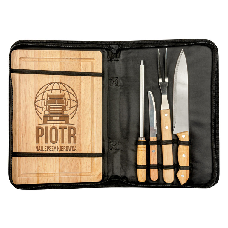 Zestaw do grilla z przyborami i grawerem NAJLEPSZY KIEROWCA + IMIĘ