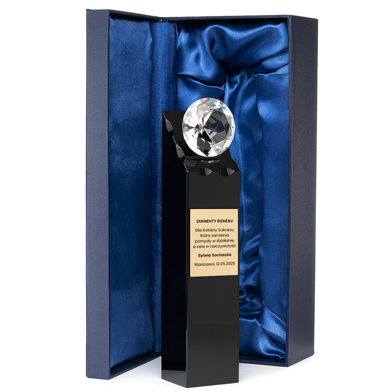Statuetka z diamentem DIAMENTY BIZNESU – dla KOBIETY SUKCESU grawer na tabliczce