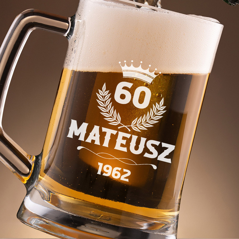 Kufel do piwa z grawerem na 60 URODZINY – prezent DLA PIWOSZA
