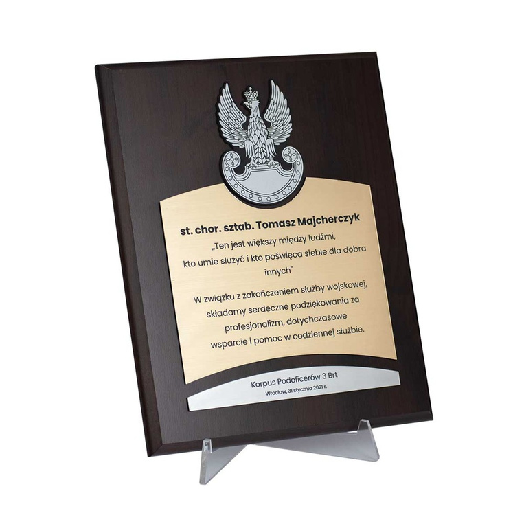 Dyplom z grawerem DLA ŻOŁNIERZA odchodzącego na emeryturę. PODZIĘKOWANIA