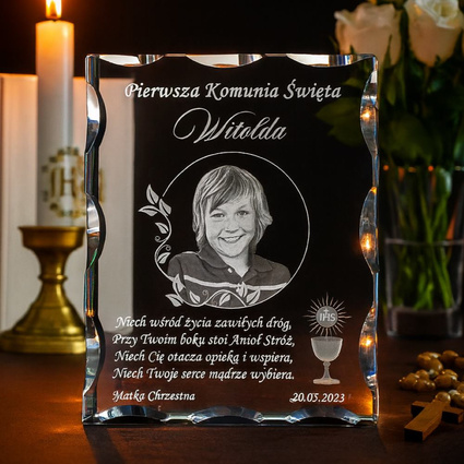Zdjęcie w krysztale - prezent na Pierwszą Komunię Świętą
