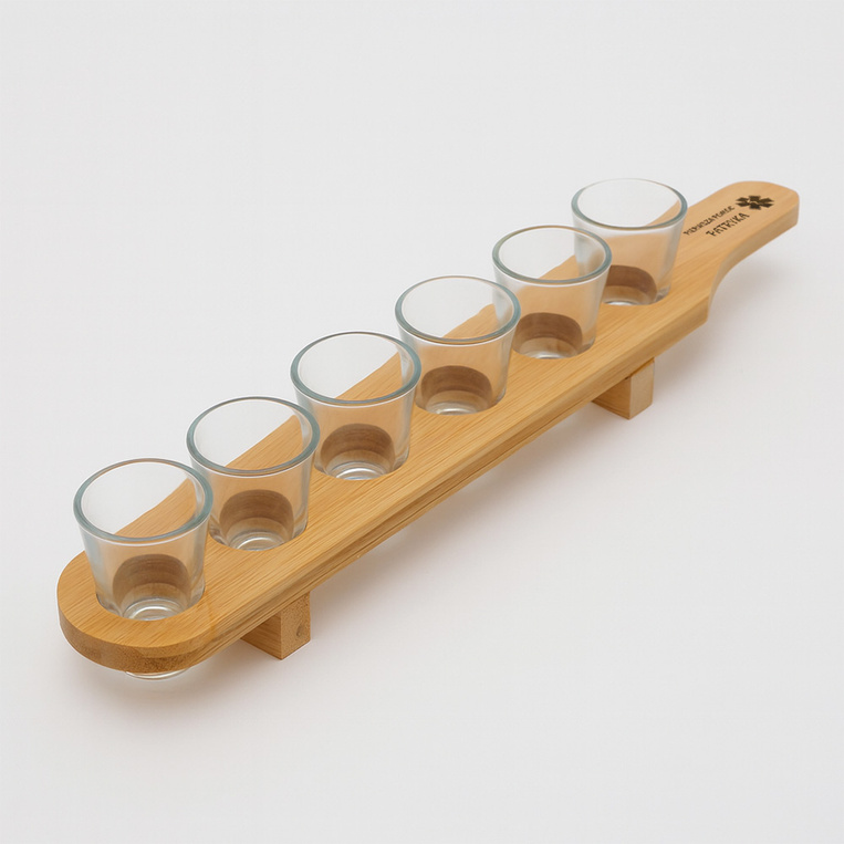 Zestaw to shotów - deska i 6 kieliszków z grawerem PIERWSZA POMOC + IMIE