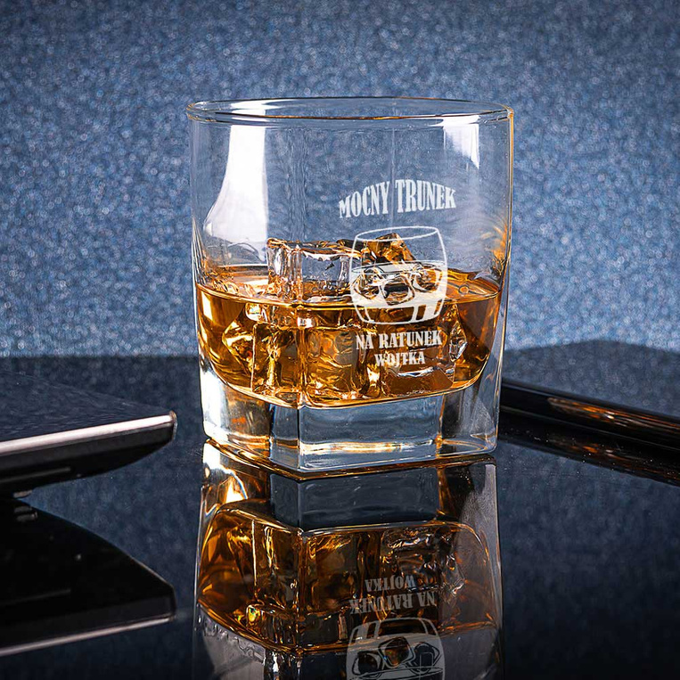 GRAWEROWANA Karafka i 2 szklanki do whisky NA RATUNEK na prezent DLA NIEGO