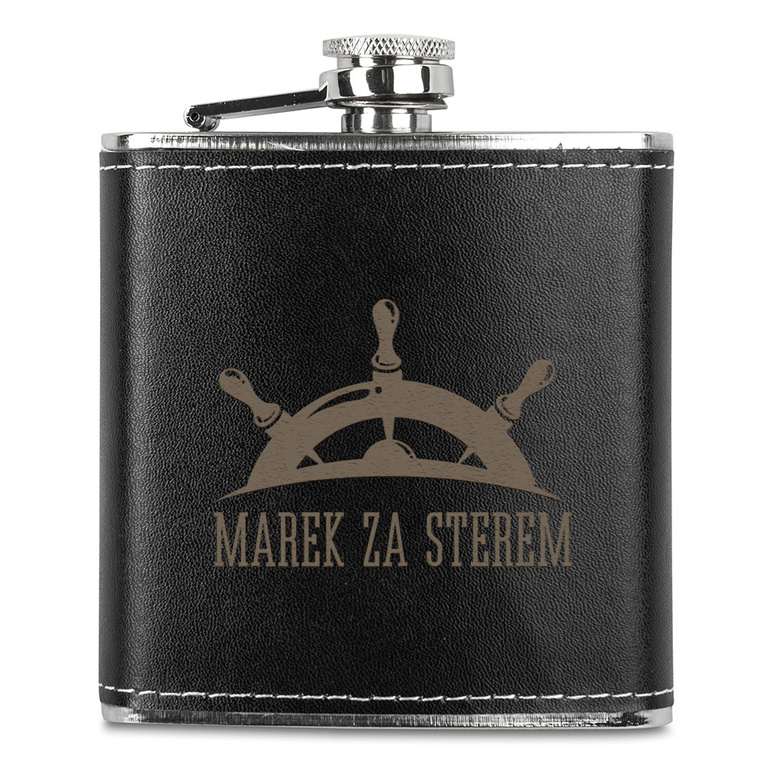 Piersiówka z grawerem na skórze IMIĘ + ZA STEREM