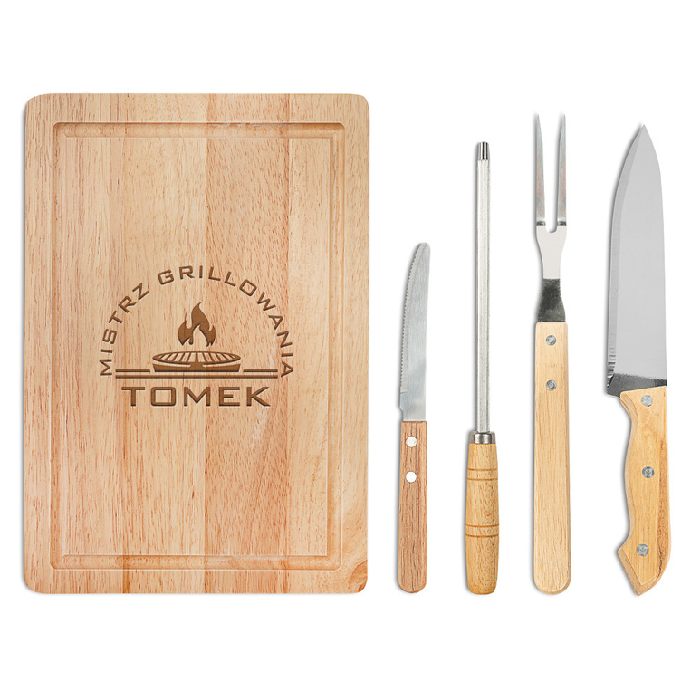 Zestaw do grilla z deską GRAWER dla MISTRZA GRILLOWANIA + IMIĘ