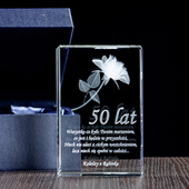 Trójwymiarowa róża z dedykacją wygrawerowana w szkle | STATUETKA 3D