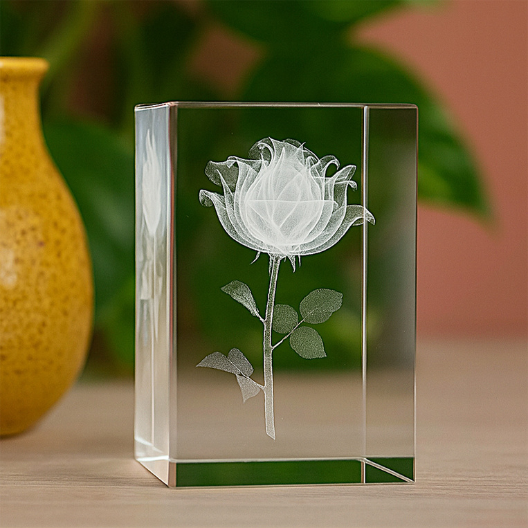 Statuetka szklana LED z różą 3D – prezent dla ukochanej na walentynki lub rocznicę