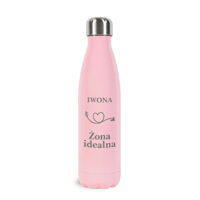 PREZENT Z GRAWEREM Butelka termiczna różowa - ŻONA IDEALNA