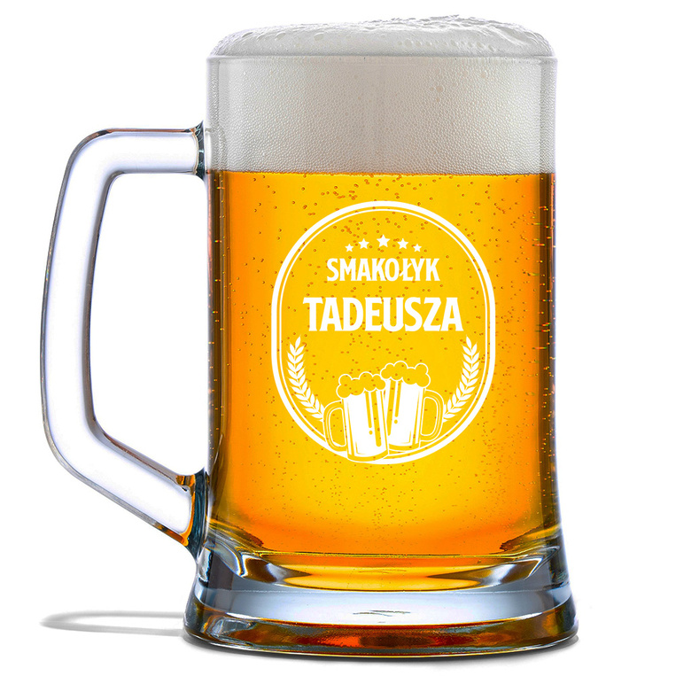 Grawerowany kufel do piwa SMAKOŁYK TADEUSZA na IMIENINY