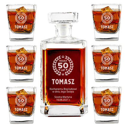 Zestaw karafka i szklanki z okazji 50 URODZIN personalizowany grawerem prezent
