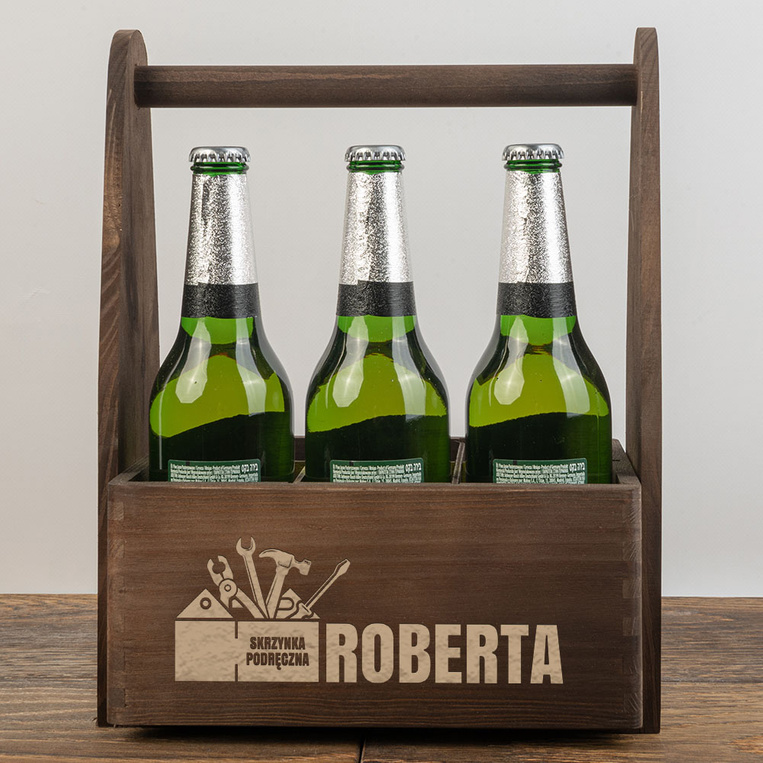 Nosidło drewniane na piwo z grawerem SKRZYNKA PODRĘCZNA + IMIĘ