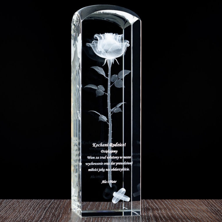 Róża 3D w dużej statuetce 65x65x220 mm Ślubne Podziękowania Dla Rodziców