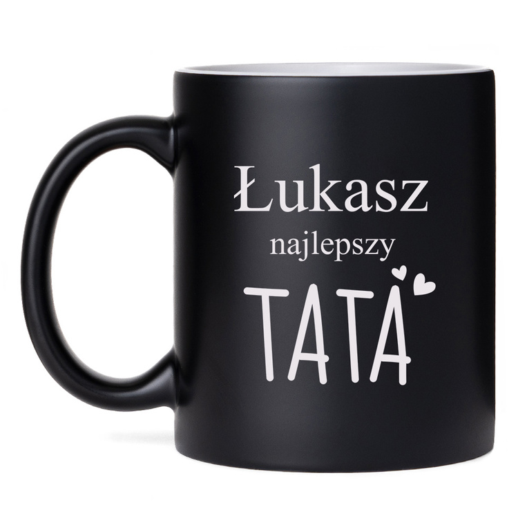 Czarny kubek z grawerem „Najlepszy Tata” i imieniem