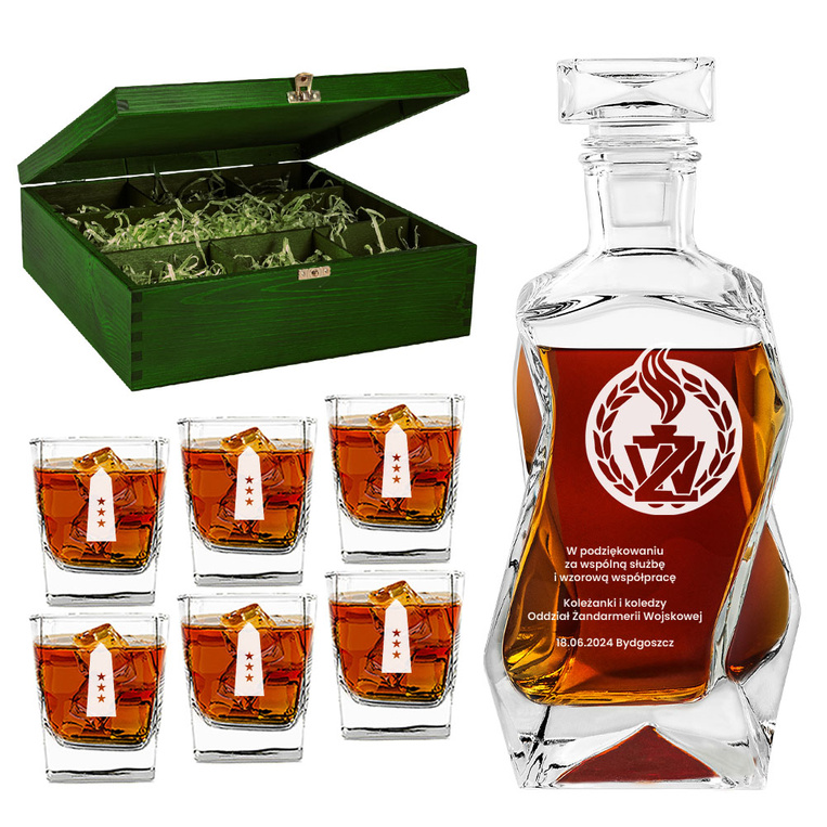 Zestaw do whisky w skrzynce z grawerem – prezent dla Żandarmerii Wojskowej