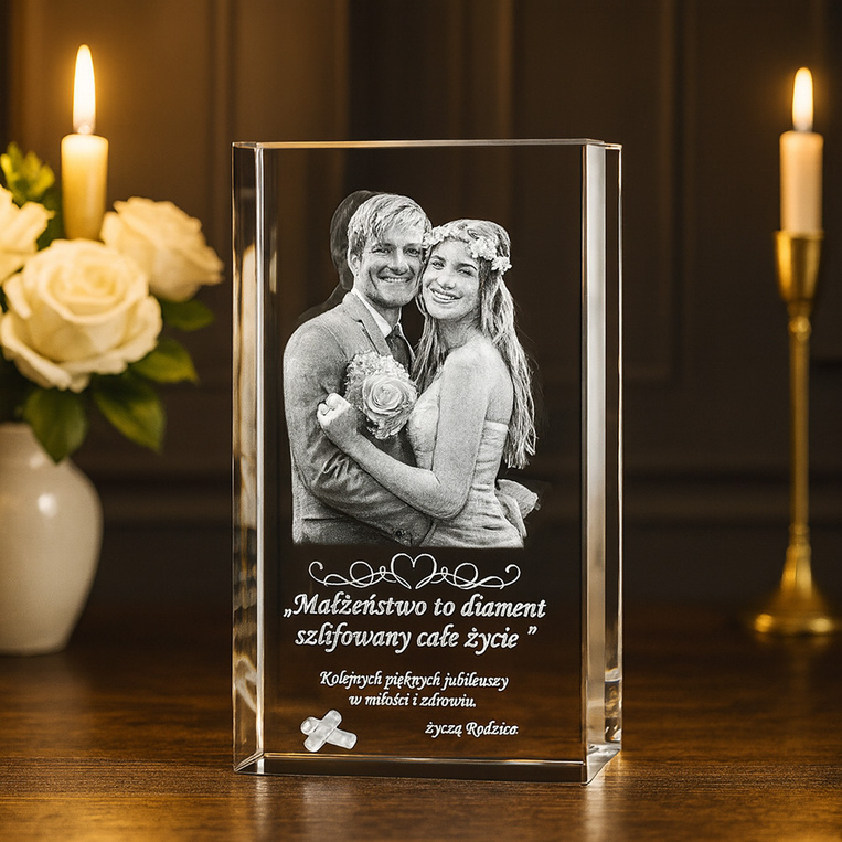 Fotokryształ 3D Zdjęcie w krysztale DLA PARY NA ROCZNICĘ 10 20 30 40 50