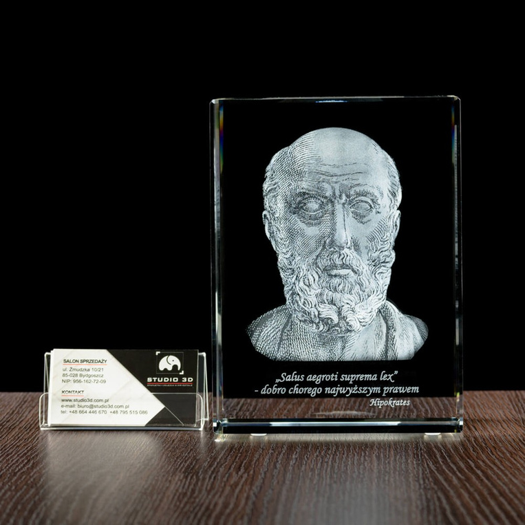 Fotokryształ 3D Hipokrates - statuetka medyczna, DLA LEKARZA