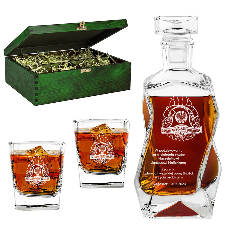 Zestaw karafka + 2 szklanki w skrzynce - PREZENT DLA NACZELNIKA STRAZY POŻARNEJ