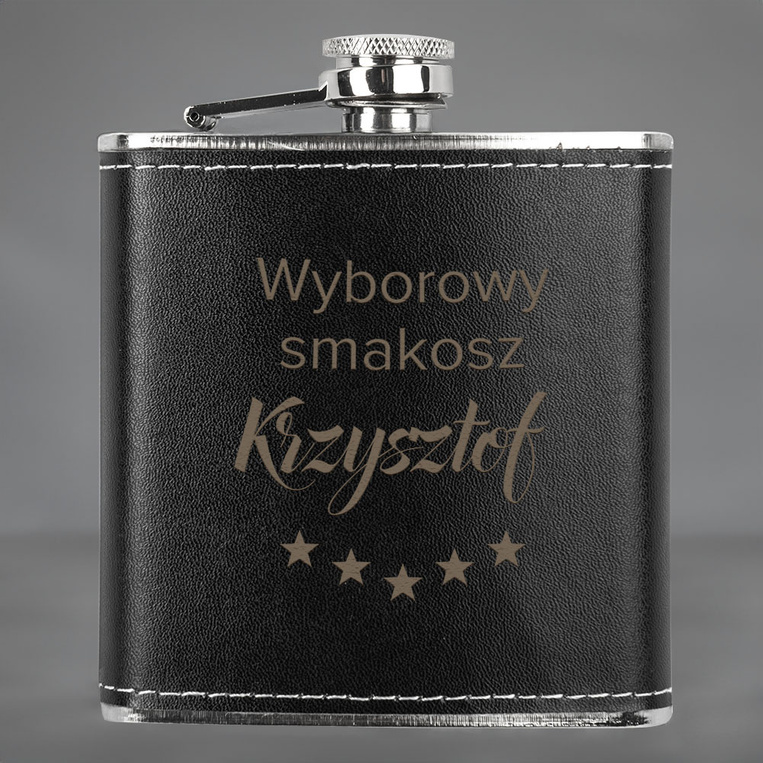 Piersiówka w skórze z grawerem WYBOROWY SMAKOSZ + IMIĘ