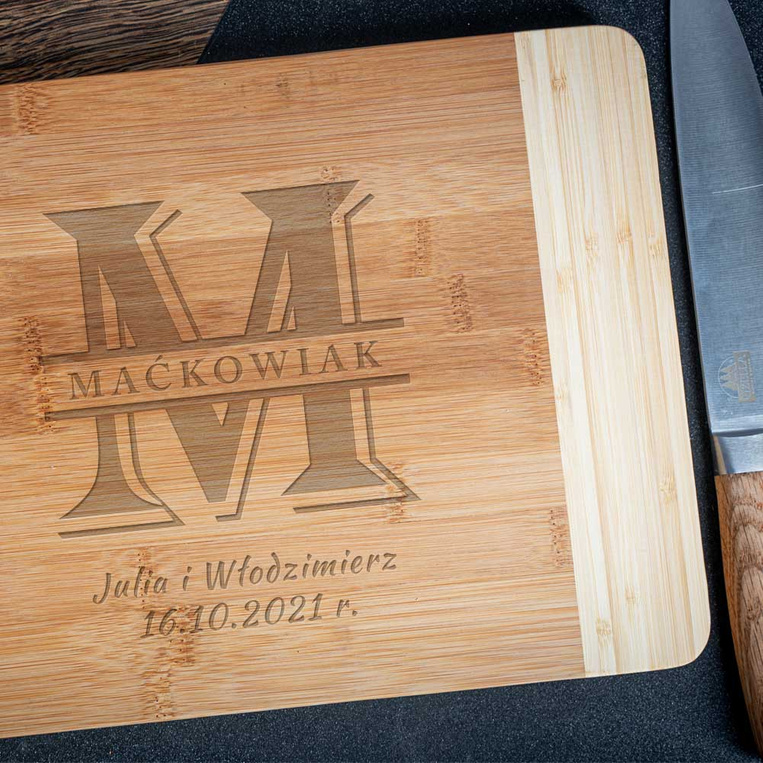 Deska do krojenia z grawerem MONOGRAM prezent NA ROCZNICĘ