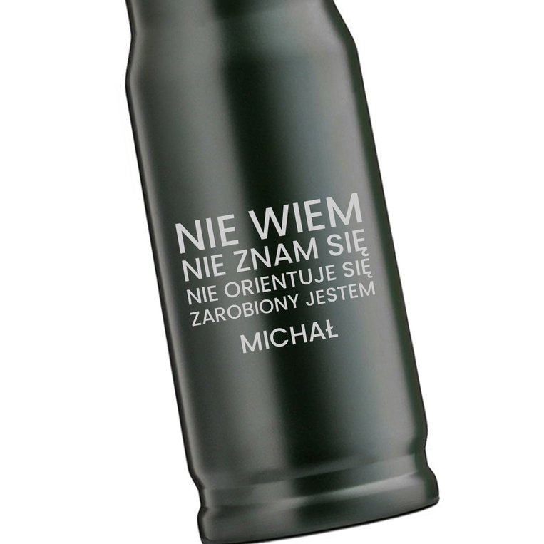 Personalizowany termos pocisk z HUMORYSTYCZNYM grawerem - ZAROBIONY JESTEM