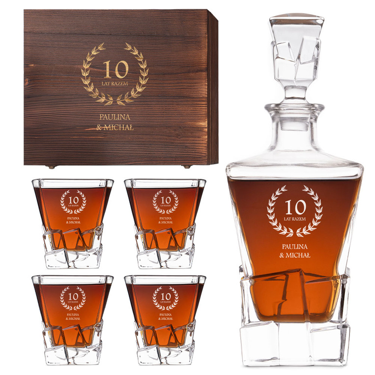 Zestaw do whisky na 10. ROCZNICĘ ŚLUBU z grawerem Karafka 4 szklanki 