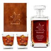 ZESTAW DO WHISKY karafka i 2 szklanki NA 18 URODZINY drewniane etui