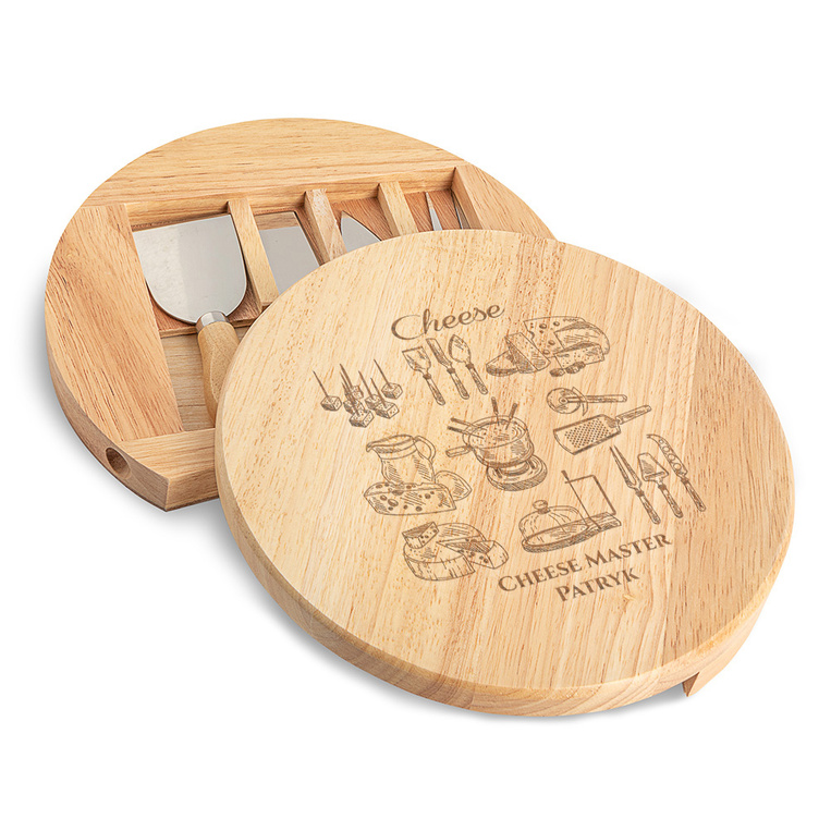 Grawerowana deska do serów z nożami CHEESE MASTER prezent personalizowany