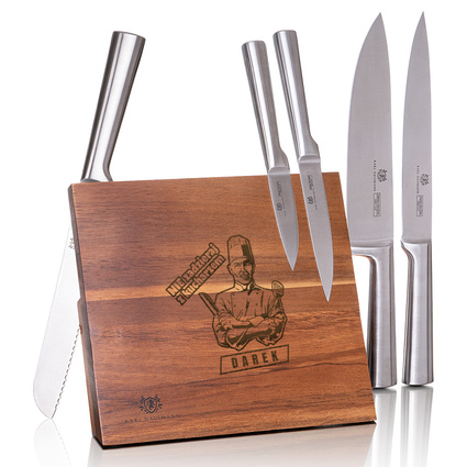 Zestaw noży z grawerowanym blokiem dla faceta – PREZENT Z HUMOREM na imieniny