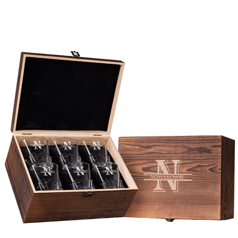 Zestaw 6 Szklanek Lodowych z grawerem MONOGRAM I NAZWISKO w pudełku