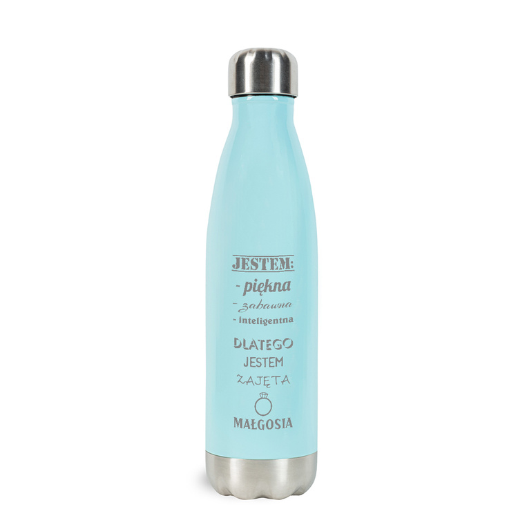 Butelka termiczna niebieska z grawerem - JESTEM ZAJĘTA prezent dla NIEJ