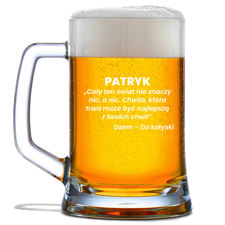 Kufel do piwa z grawerem słów z utworu DŻEM – prezent z przesłaniem