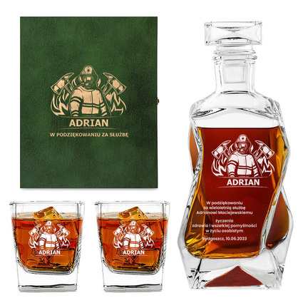 Prezent dla strażaka – zestaw do nalewek i whisky z grawerem. EMERYTURA