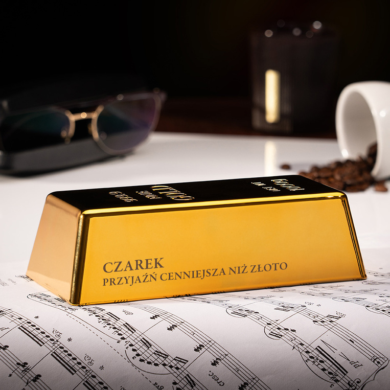 Sztabka złota z grawerem – „Przyjaźń cenniejsza niż złoto” + imię