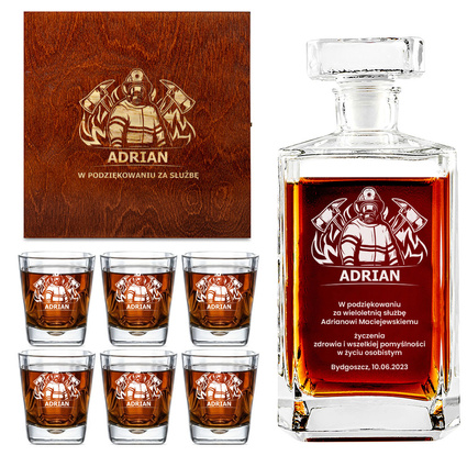 Karafka i 6 szklanek z grawerem PODZIĘKOWANIA STRAŻAKOWI ZA SŁUŻBĘ