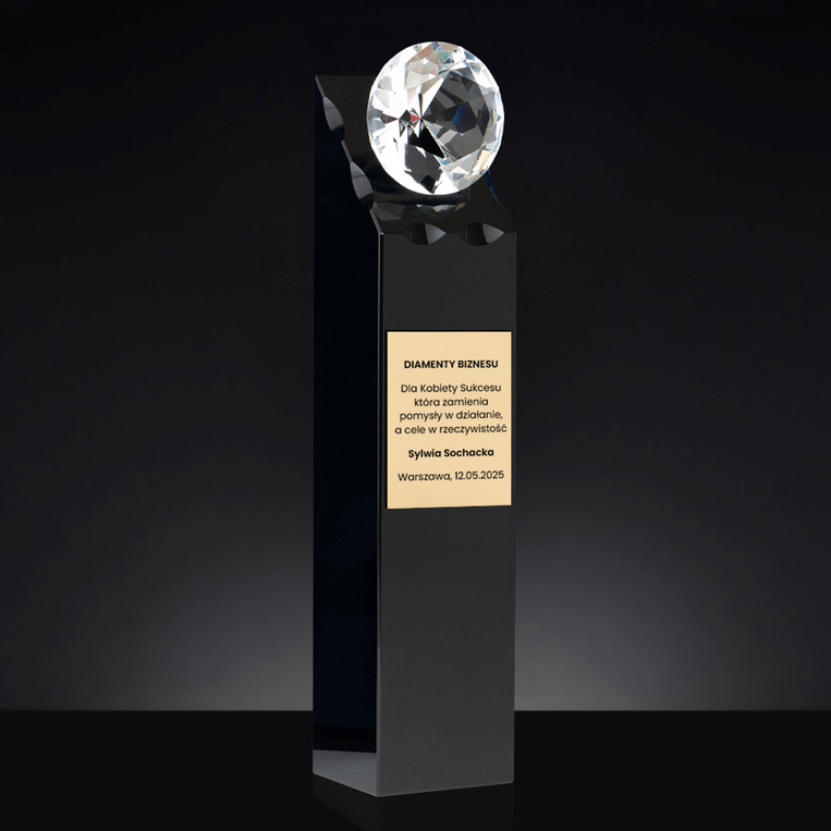 Statuetka z diamentem DIAMENTY BIZNESU – dla KOBIETY SUKCESU grawer na tabliczce