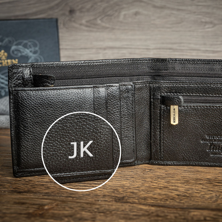 Portfel Wittchen męski czarny TŁOCZONE INICJAŁY personalizowany prezent