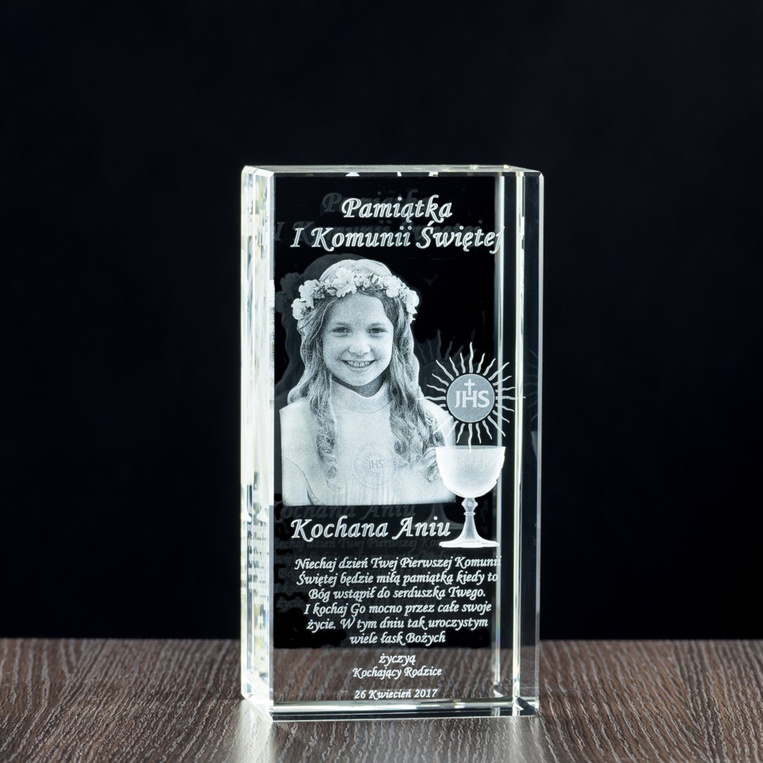 Zdjęcie 3D w krysztale Pamiątka I Komunii Świętej Fotokryształ Duży