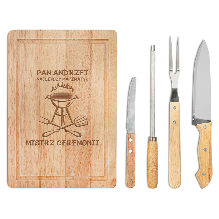 Zestaw do grilla z grawerowaną deską DLA NAUCZYCIELA MATEMATYKI
