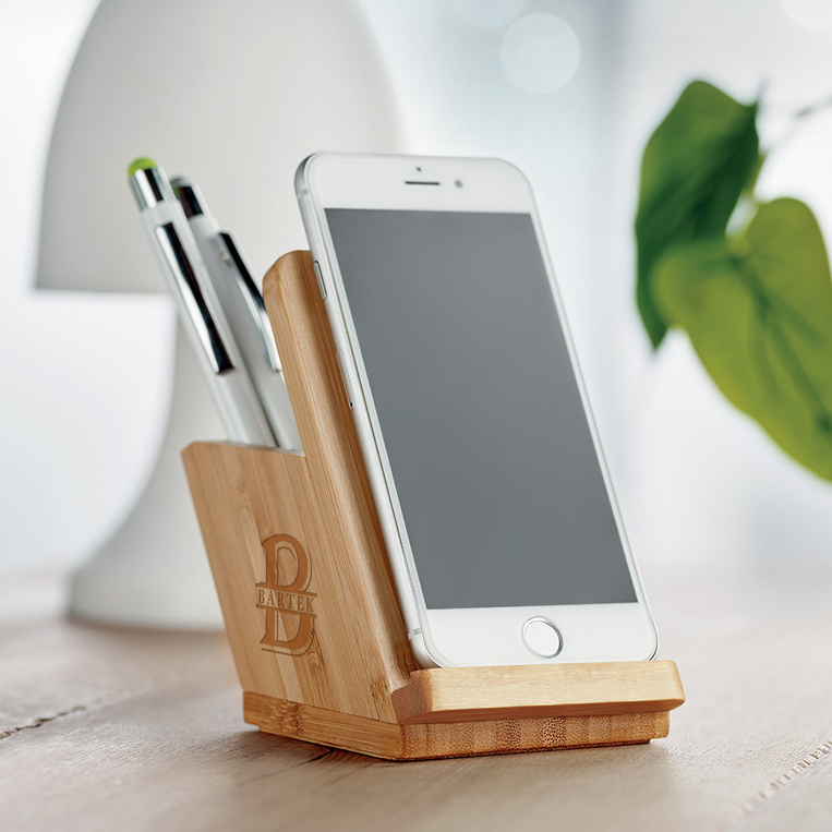 STATYW DO SMARTFONA Z ŁADOWARKĄ grawer monogramu na prezent