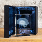 Statuetka szklana 3D Mózg z grawerem i podstawką LED – prezent dla lekarza lub neurologa