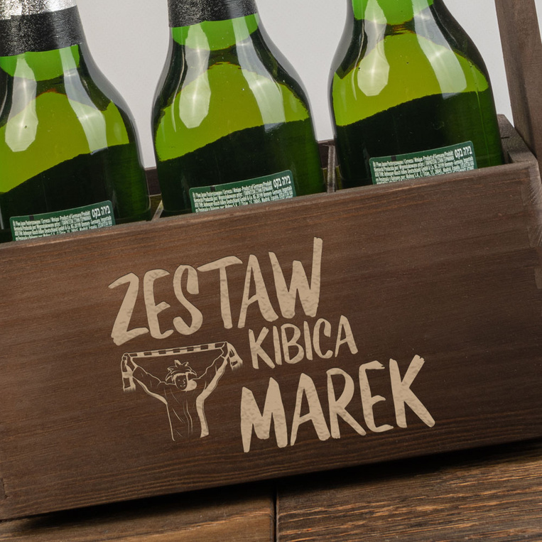 Nosidło drewniane na piwo z grawerem ZESTAW KIBICA + IMIĘ